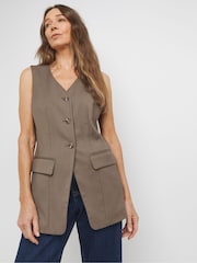 JD Williams Brown Longline Textured Waistcoat - Image 1 of 5