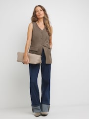 JD Williams Brown Longline Textured Waistcoat - Image 4 of 5