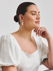 Simply Be White Scoop Neck Puff Sleeve Rib T-Shirt - Image 3 of 4