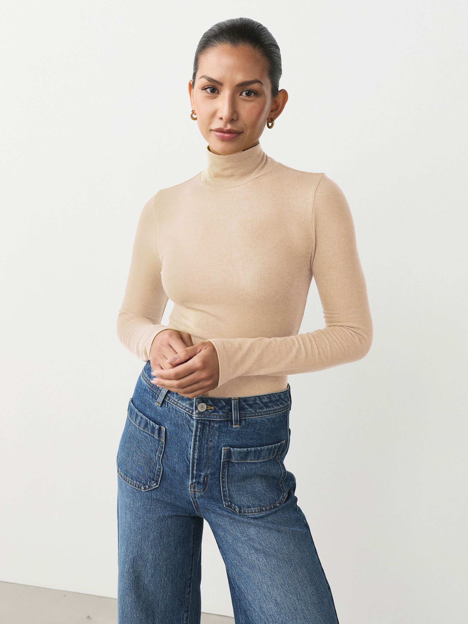 Buy Ecru High Neck Long Sleeve Top with TENCEL™ Lyocell from the
