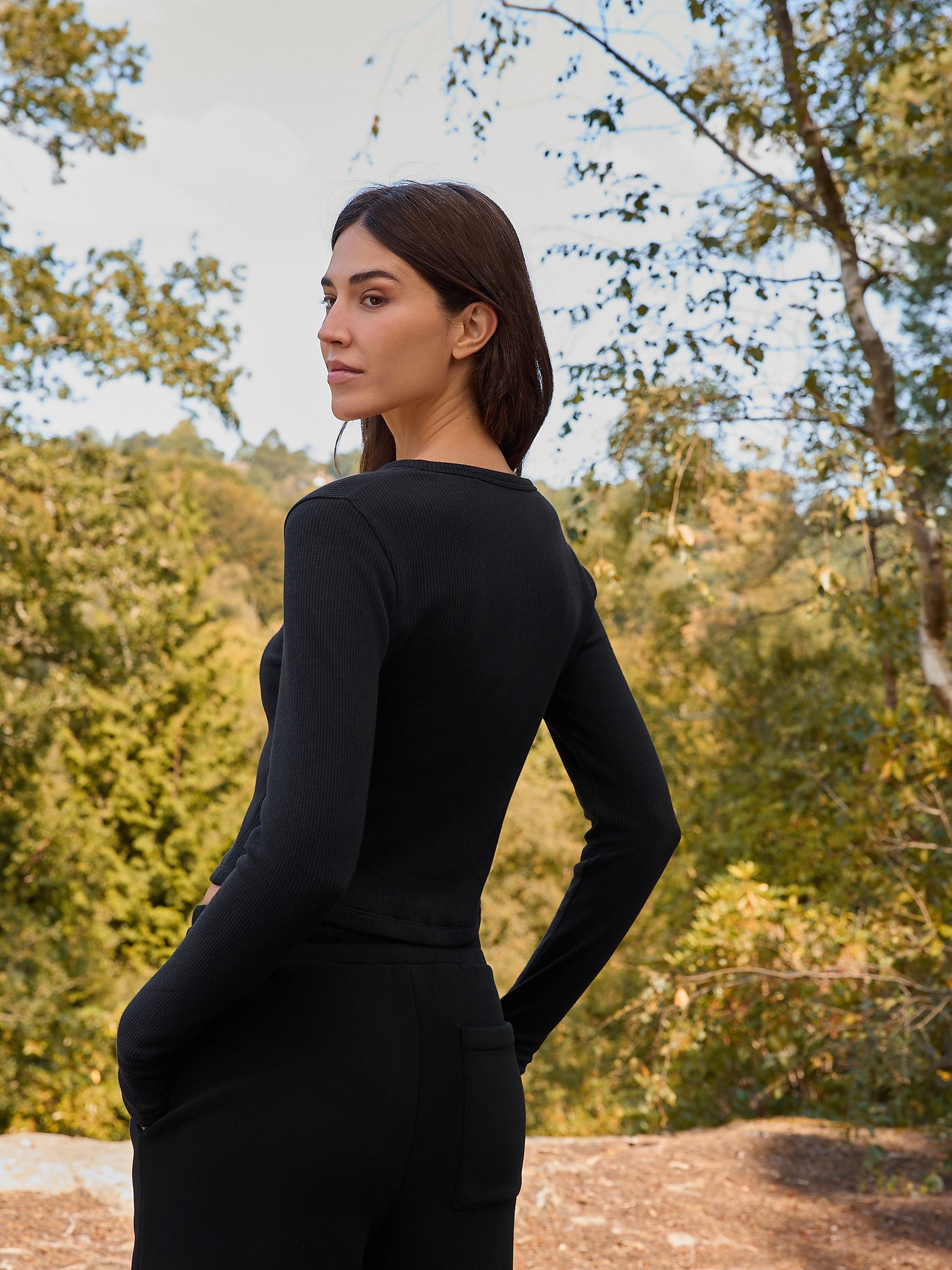 Buy Black Thermal Long Sleeve Popper Henley Neck Top from Next Canada