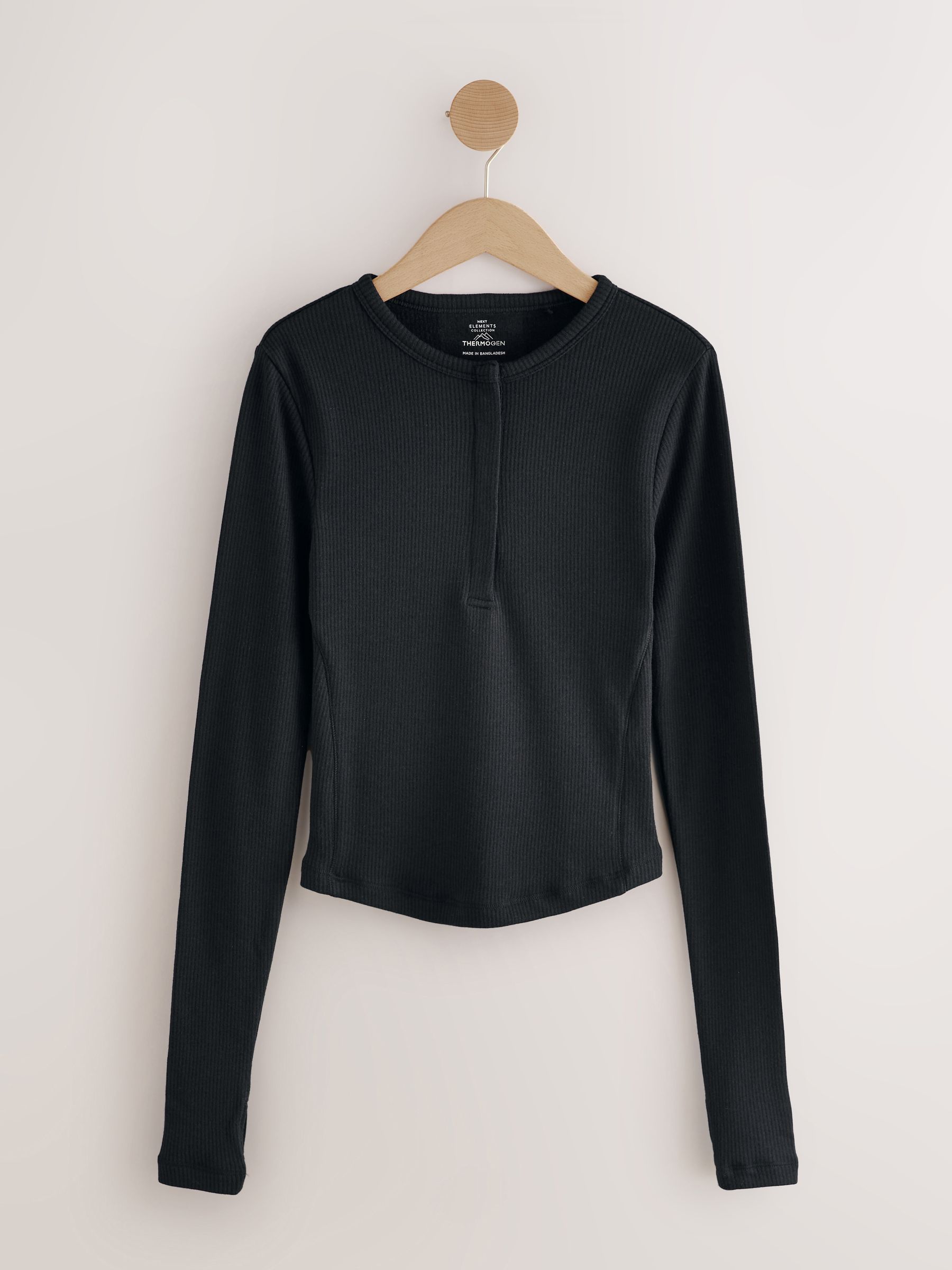 Buy Black Thermal Long Sleeve Popper Henley Neck Top from Next Canada