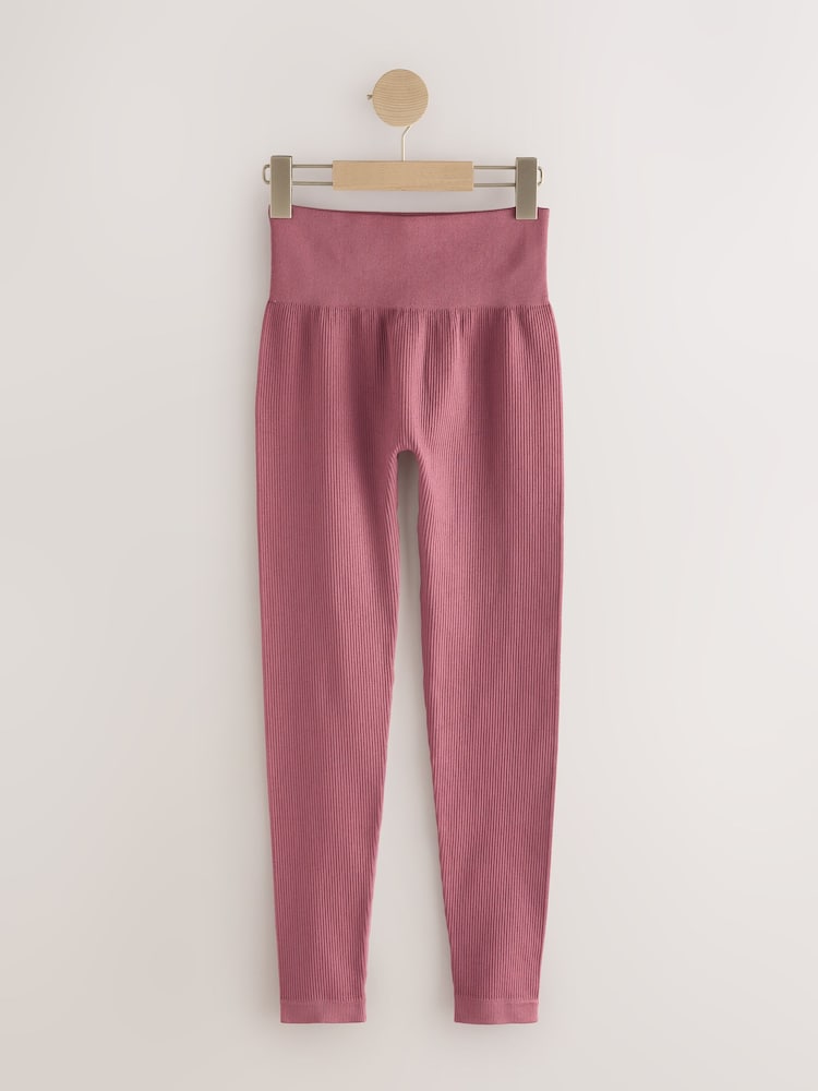 Pink Ribbed Seamless High Waist Leggings - Image 1 of 3