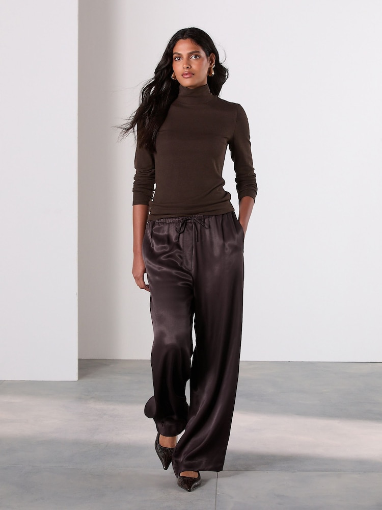 Brown High Neck Long Sleeve Top with TENCEL™ Lyocell - Image 2 of 7