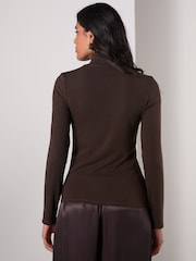 Brown High Neck Long Sleeve Top with TENCEL™ Lyocell - Image 3 of 7
