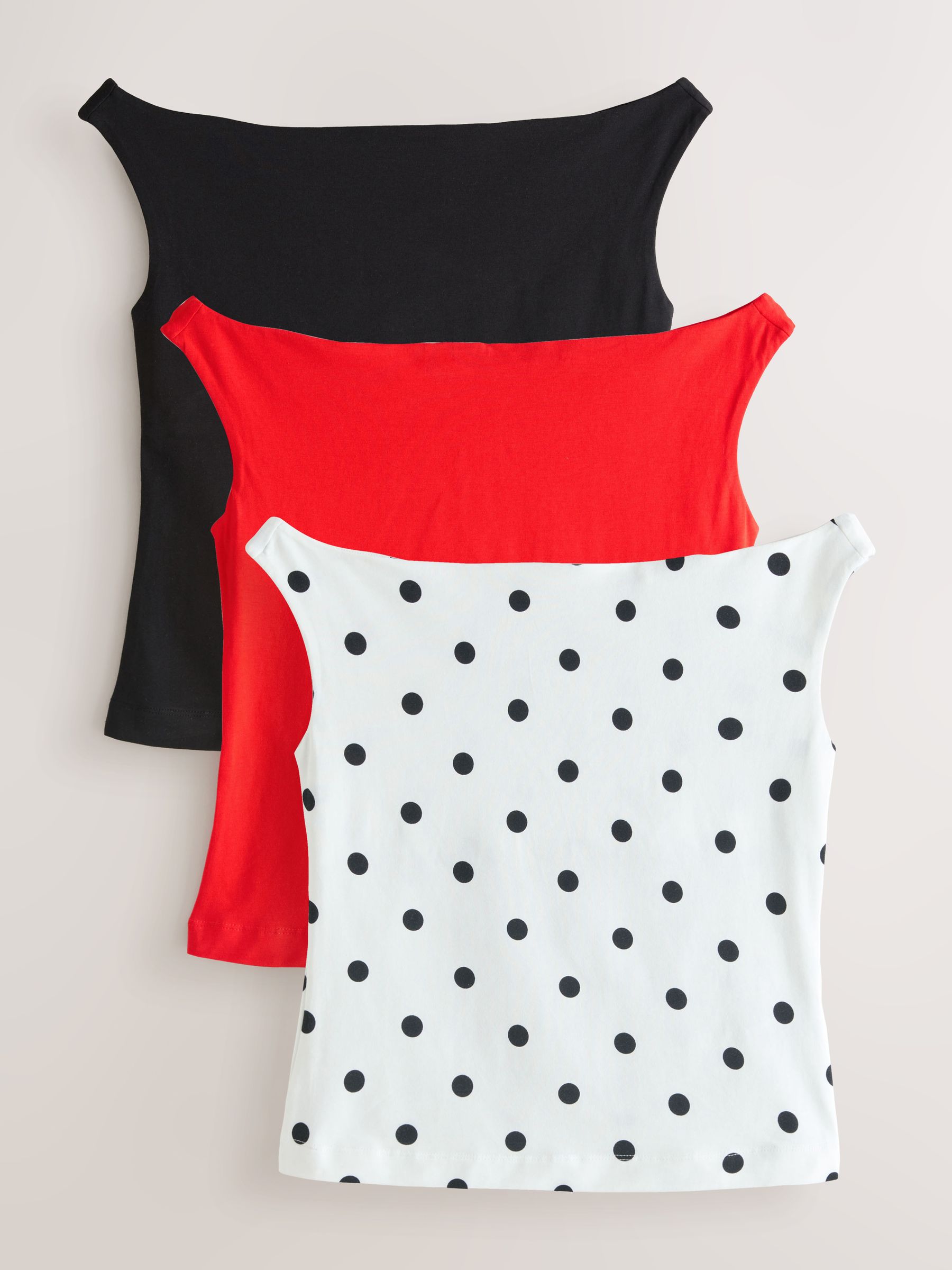 Cherry Red Open Neck Vest Polka Dot/Red/Black Vest 3 Pack