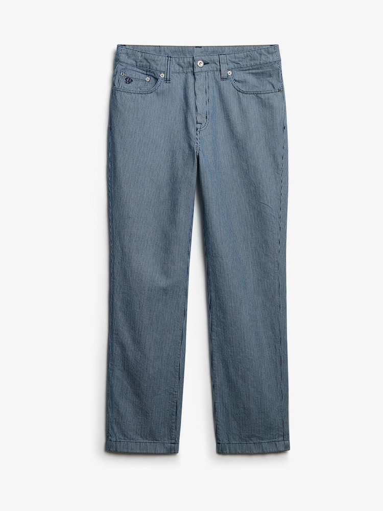 Superdry Blue Mid Rise Straight Leg Stripe Joggers - Image 1 of 1 Superdry Blue Mid Rise Straight Leg Stripe Joggers - Image 1 of 1