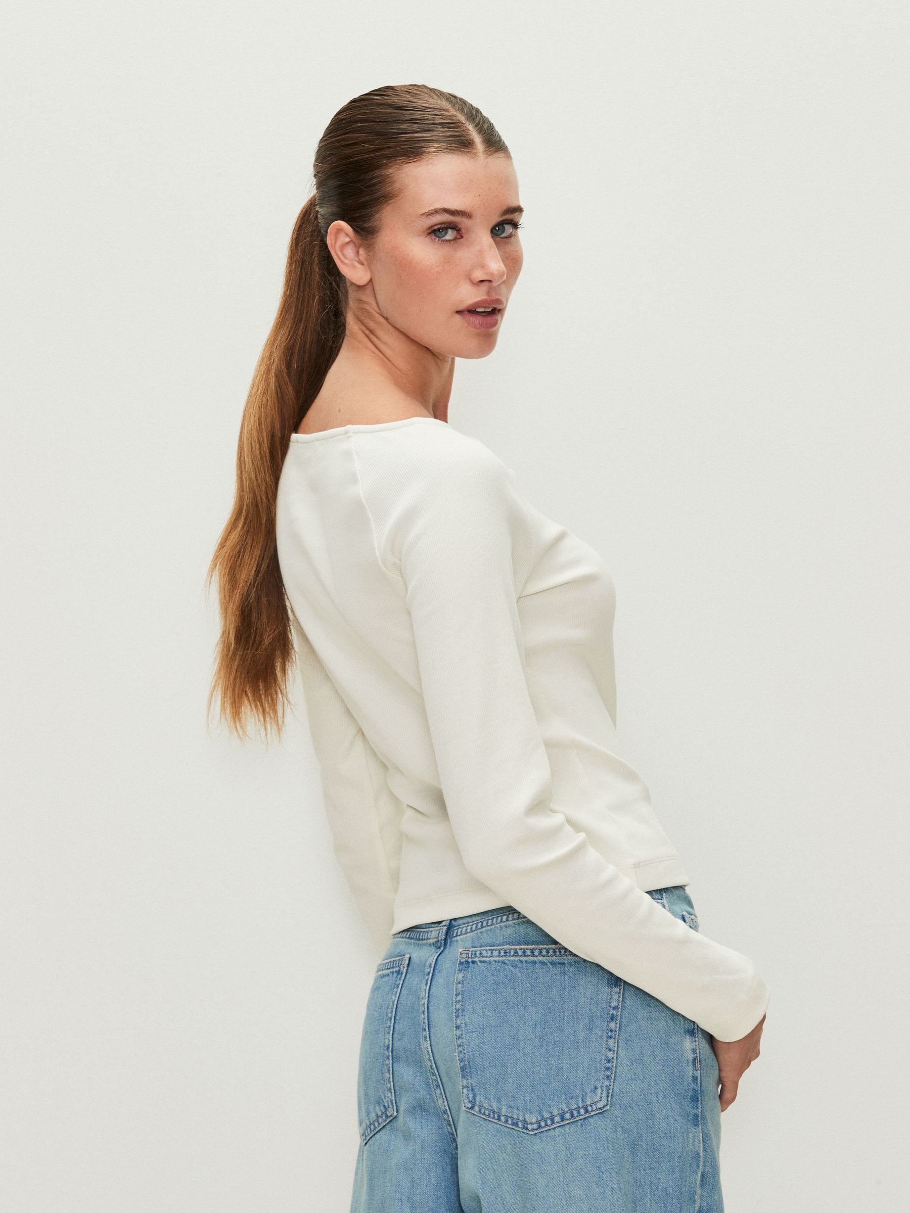 Buy White Open Slash Neck Soft Touch Long Sleeve Top from Next Japan