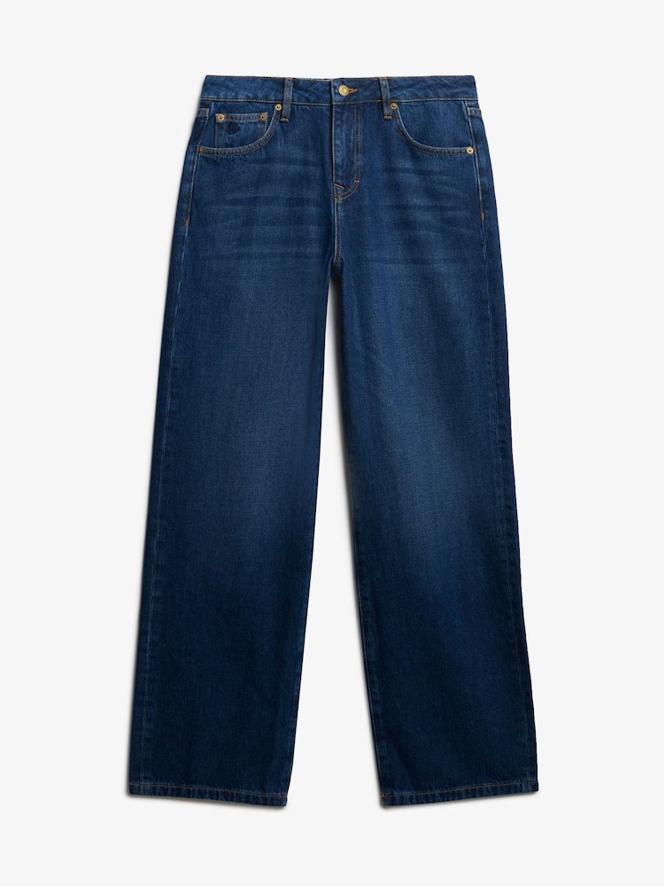 Superdry Blue Mid Rise Wide Leg Jeans - Image 1 of 1 Superdry Blue Mid Rise Wide Leg Jeans - Image 1 of 1
