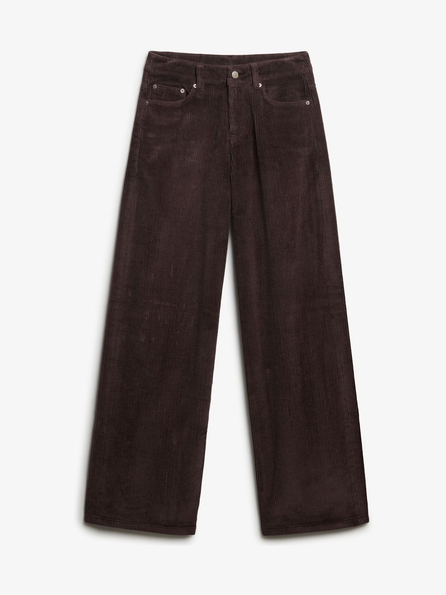Superdry Women's Brown Mid Rise Baggy Leg Jumbo Cord Trousers