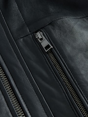 Black Four Pocket Leather Biker Jacket - Image 13 of 15