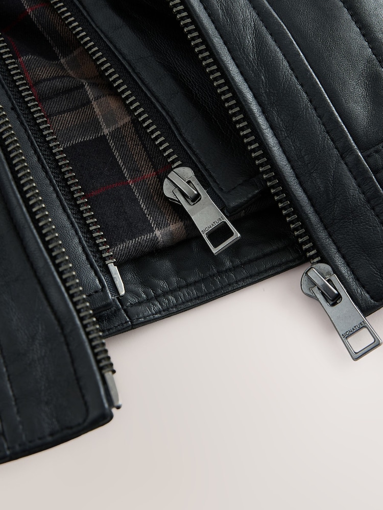 Black Four Pocket Leather Biker Jacket - Image 15 of 15 Black Four Pocket Leather Biker Jacket - Image 15 of 15