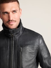 Black Four Pocket Leather Biker Jacket - Image 7 of 15