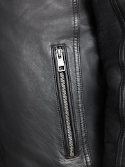 Black Four Pocket Leather Biker Jacket - Image 9 of 15