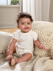 Mamas & Papas Flower Embroidered 100% Cotton White Polo & Shorts Knit Set - Image 1 of 6