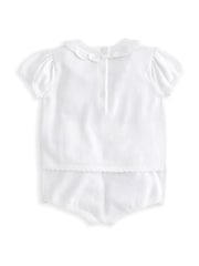 Mamas & Papas Flower Embroidered 100% Cotton White Polo & Shorts Knit Set - Image 4 of 6