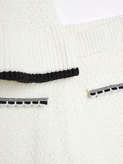 River Island Cream Girls Textured Tipped Polo Top And Short Set - Image 4 of 5