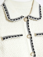 River Island Cream Girls Textured Tipped Polo Top And Short Set - Image 5 of 5