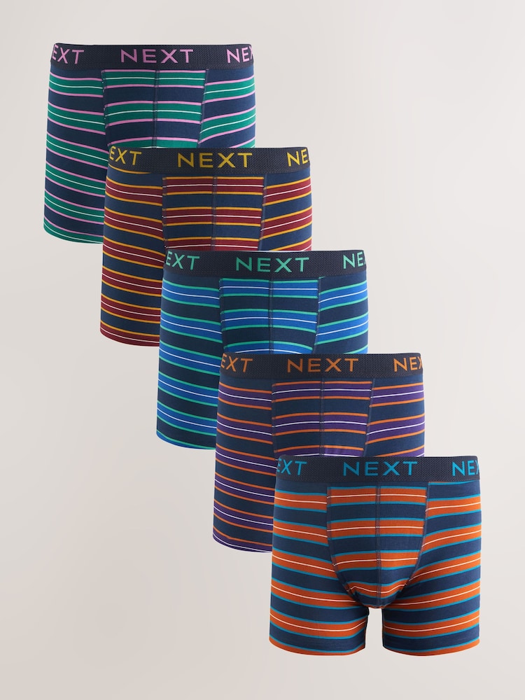 Navy Colour Stripe 5 Pack Trunk Boxers - Image 1 of 9 Navy Colour Stripe 5 Pack Trunk Boxers - Image 1 of 9
