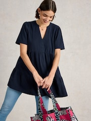 White Stuff Blue Maria Mix 100% Organic Cotton Tunic - Image 1 of 4