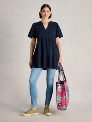 White Stuff Blue Maria Mix 100% Organic Cotton Tunic - Image 3 of 4
