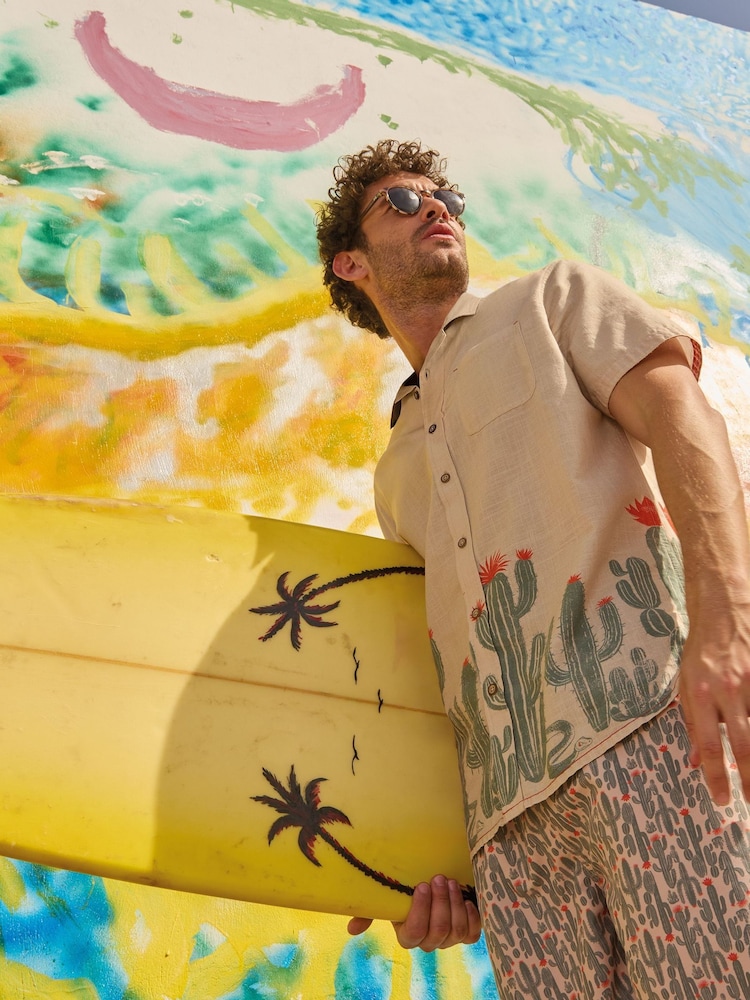 White Stuff Natural Hayle Cactus 100% Cotton Printed Shirt - Image 1 of 7