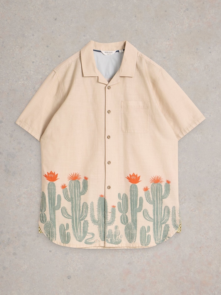 White Stuff Natural Hayle Cactus 100% Cotton Printed Shirt - Image 6 of 7