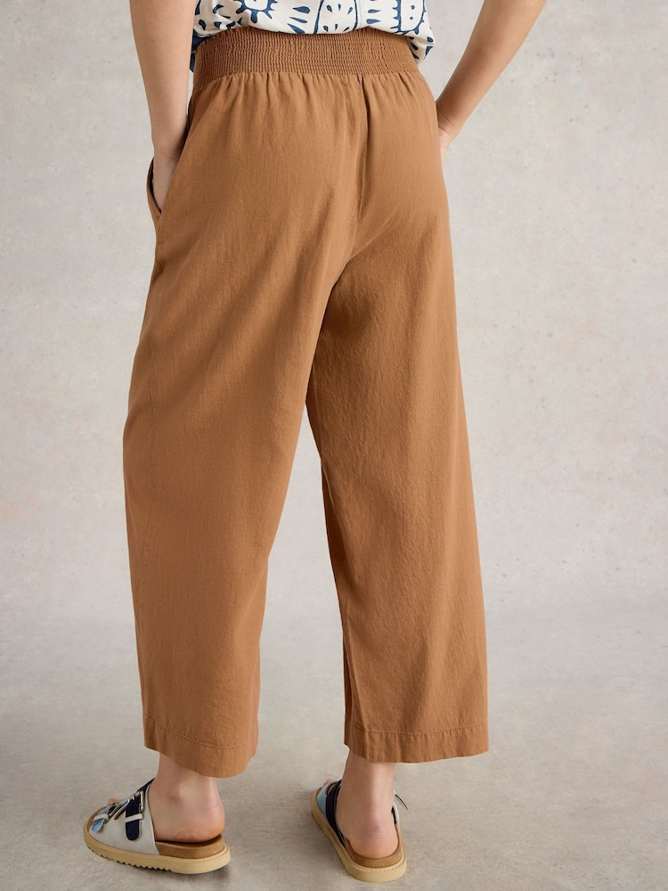 White Stuff Brown Shelly Linen Blend Culotte Trousers - Image 2 of 6