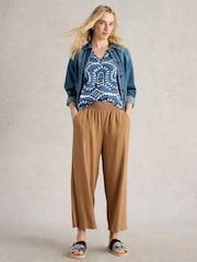 White Stuff Brown Shelly Linen Blend Culotte Trousers - Image 3 of 6