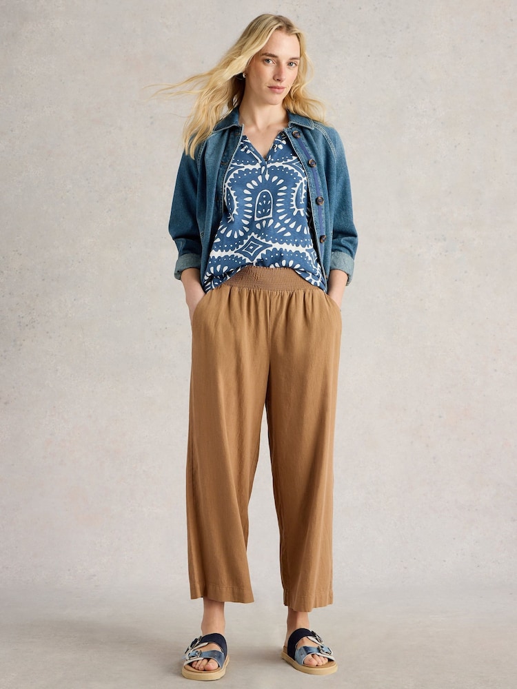 White Stuff Brown Shelly Linen Blend Culotte Trousers - Image 3 of 6