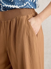 White Stuff Brown Shelly Linen Blend Culotte Trousers - Image 4 of 6