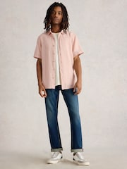 White Stuff Pink Keswick Short Sleeve 100% Linen Shirt - Image 1 of 6