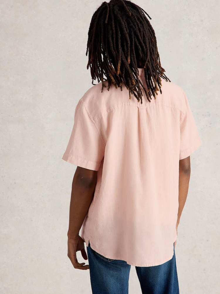 White Stuff Pink Keswick Short Sleeve 100% Linen Shirt - Image 2 of 6