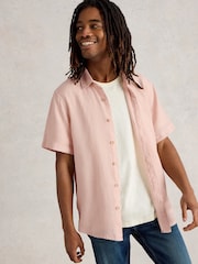 White Stuff Pink Keswick Short Sleeve 100% Linen Shirt - Image 4 of 6