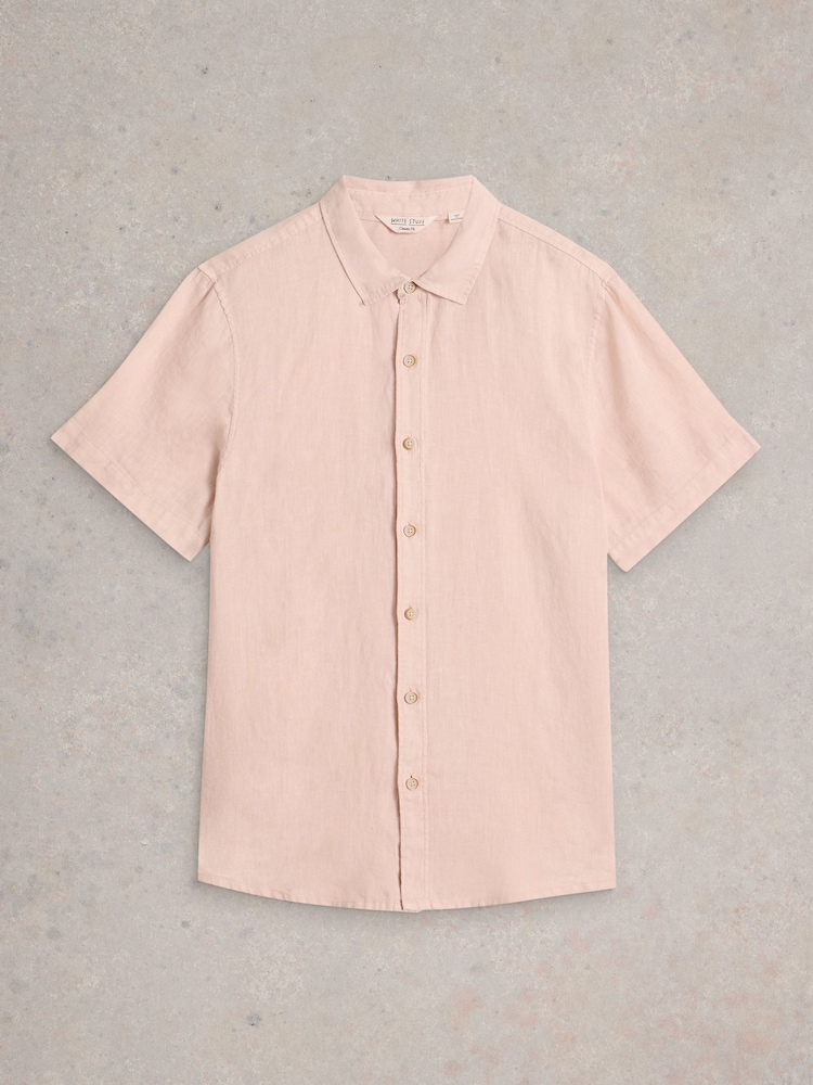 White Stuff Pink Keswick Short Sleeve 100% Linen Shirt - Image 5 of 6