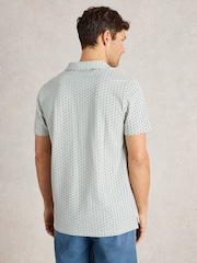 White Stuff Blue 100% Cotton Geo Printed Polo Shirt - Image 2 of 6