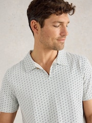 White Stuff Blue 100% Cotton Geo Printed Polo Shirt - Image 4 of 6