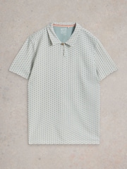 White Stuff Blue 100% Cotton Geo Printed Polo Shirt - Image 5 of 6