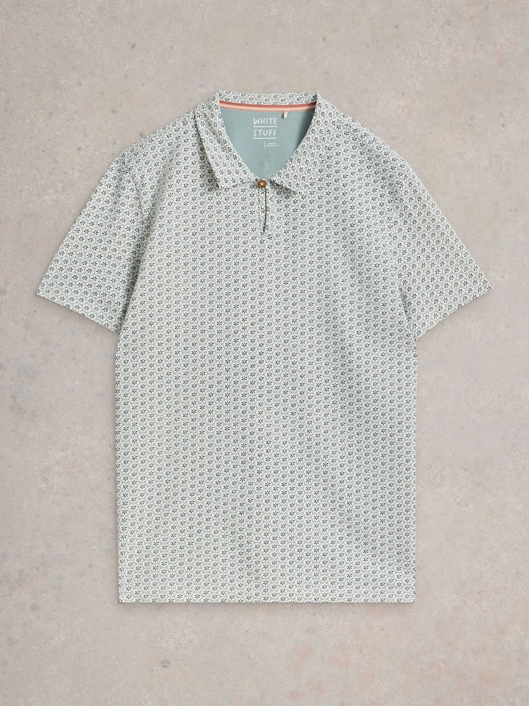 White Stuff Blue 100% Cotton Geo Printed Polo Shirt - Image 5 of 6