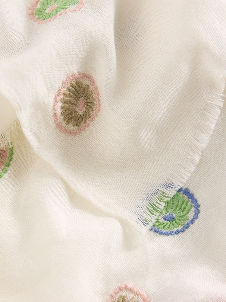 White Stuff White Embroidered Scarf - Image 2 of 3