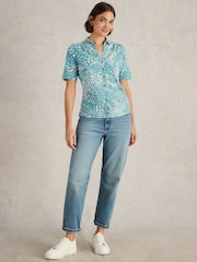 White Stuff Blue Annie Short Sleeve 100% Cotton Jersey Shirt - Image 1 of 6
