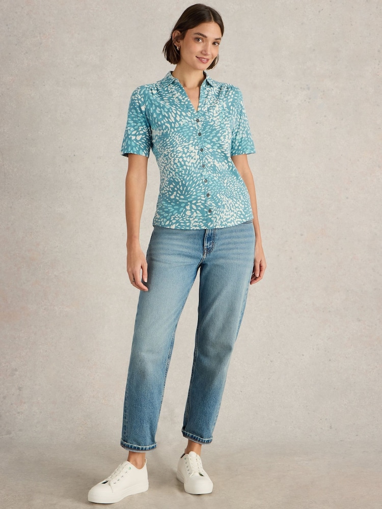 White Stuff Blue Annie Short Sleeve 100% Cotton Jersey Shirt - Image 1 of 6