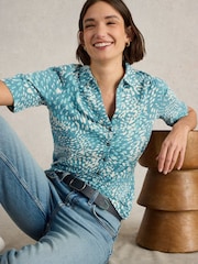 White Stuff Blue Annie Short Sleeve 100% Cotton Jersey Shirt - Image 3 of 6