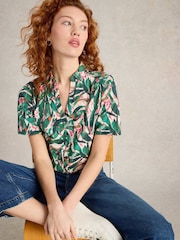 White Stuff Green Annie Short Sleeve 100% Cotton Jersey Shirt - Image 3 of 6