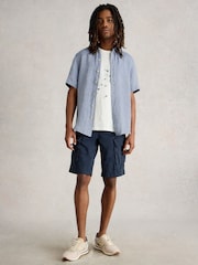 White Stuff Blue Keswick Short Sleeve 100% Linen Shirt - Image 1 of 6