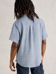 White Stuff Blue Keswick Short Sleeve 100% Linen Shirt - Image 2 of 6