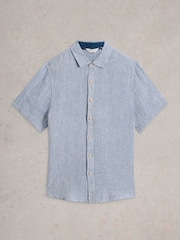 White Stuff Blue Keswick Short Sleeve 100% Linen Shirt - Image 5 of 6