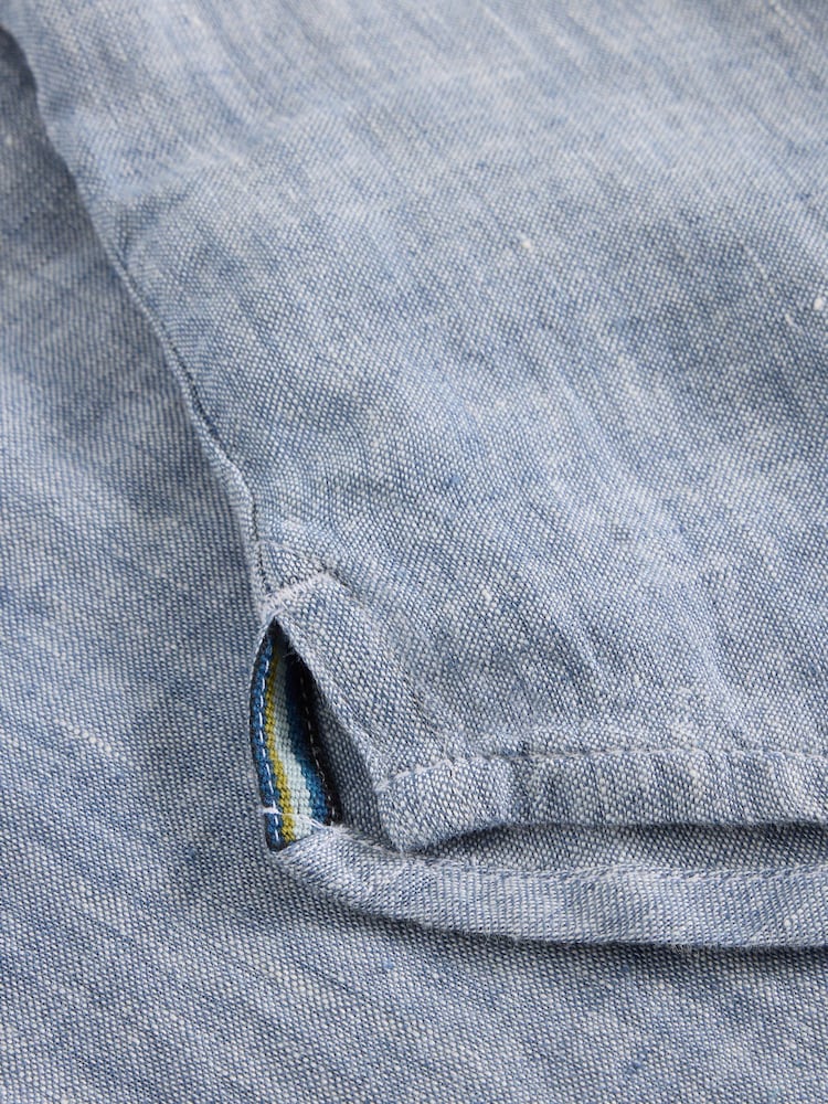 White Stuff Blue Keswick Short Sleeve 100% Linen Shirt - Image 6 of 6