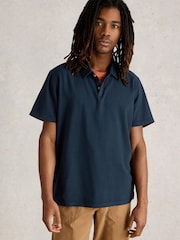 White Stuff Blue Anderby Woven 100% Organic Cotton Polo Shirt - Image 1 of 6