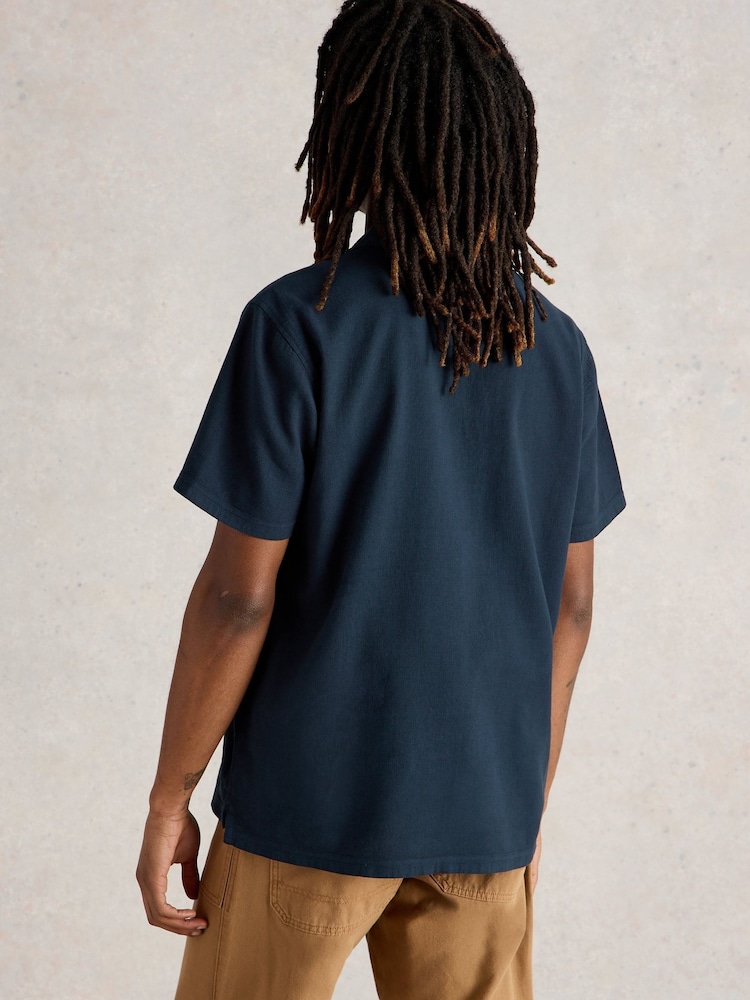 White Stuff Blue Anderby Woven 100% Organic Cotton Polo Shirt - Image 2 of 6